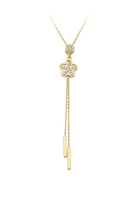 Solid Gold Dangle Flower Necklace | 14K (585) | 2.00 gr