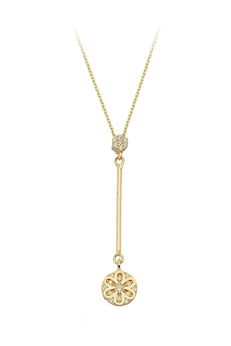 Solid Gold Dangle Flower Necklace | 14K (585) | 2.15 gr