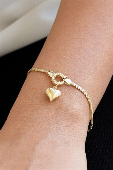 Solid Gold Dangle Heart Bracelet | 14K (585) | 3.88 gr