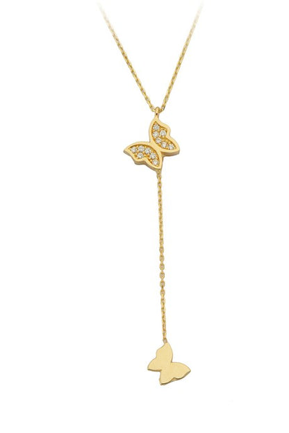 Solid Gold Dangle Butterfly Necklace | 14K (585) | 2.10 gr