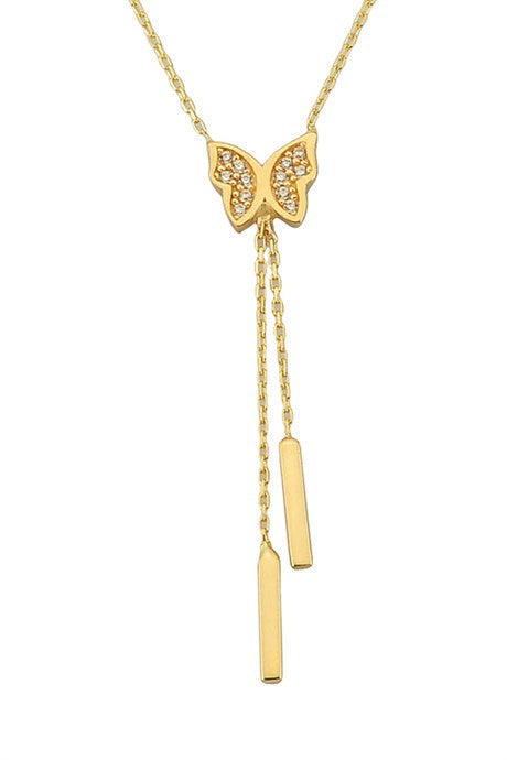 Solid Gold Dangle Butterfly Necklace | 14K (585) | 1.80 gr