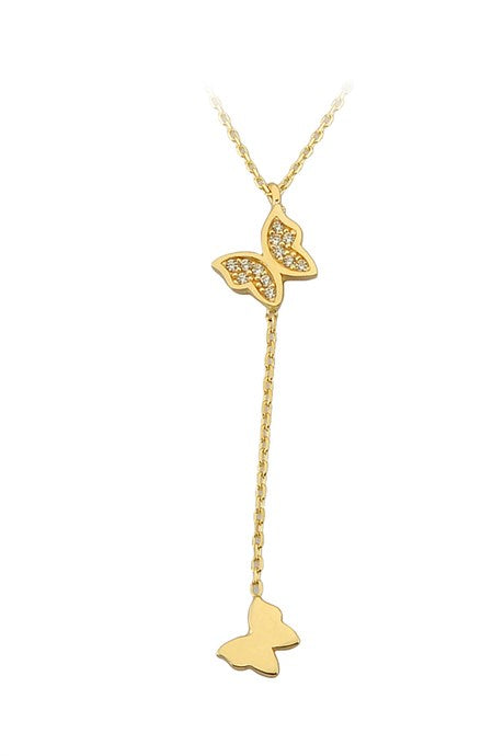 Solid Gold Dangle Butterfly Necklace | 14K (585) | 1.79 gr