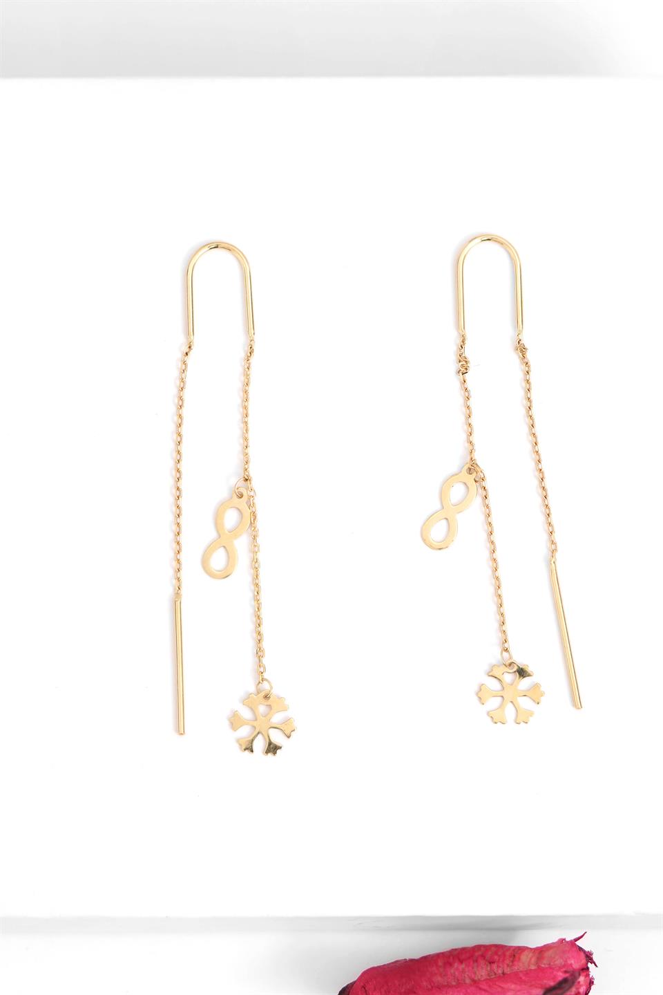 Solid Gold Wobbly Infinity Snowflake Earrings