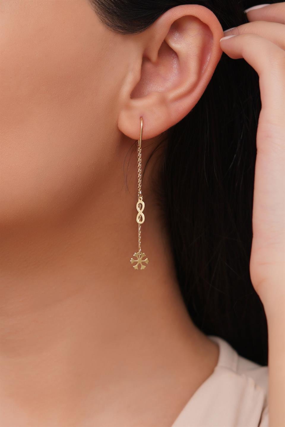 Solid Gold Wobbly Infinity Snowflake Earrings