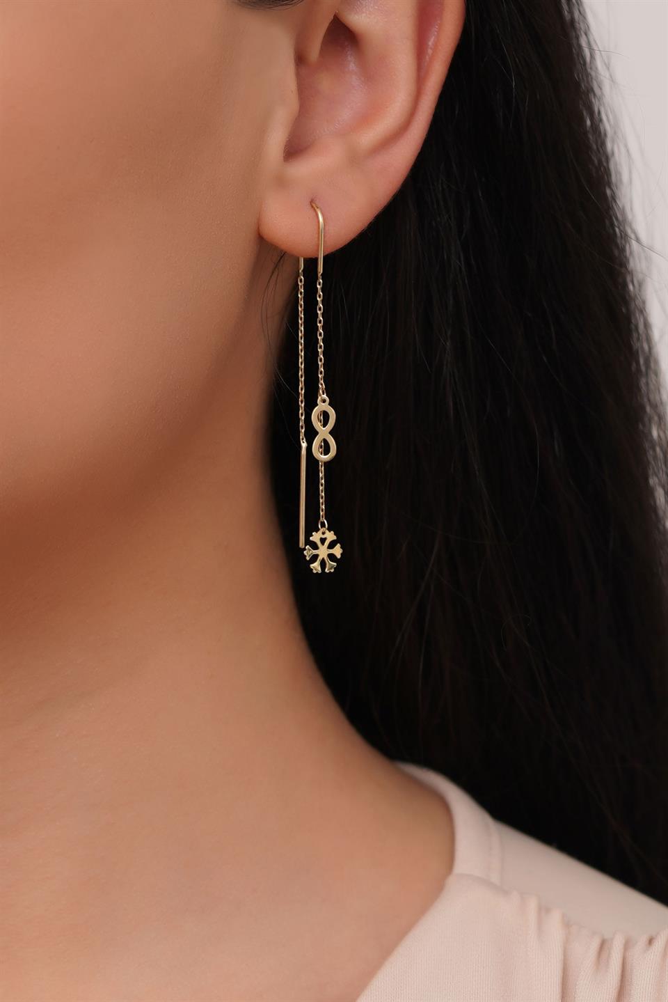 Solid Gold Wobbly Infinity Snowflake Earrings