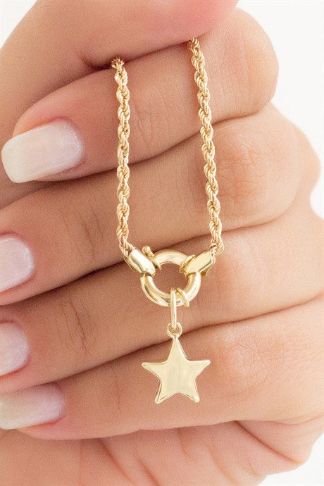 Solid Gold Dangle Star Bracelet | 14K (585) | 2.92 gr