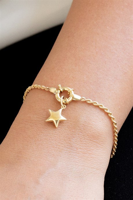 Solid Gold Dangle Star Bracelet | 14K (585) | 2.92 gr