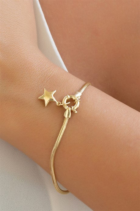 Solid Gold Dangle Star Bracelet | 14K (585) | 3.88 gr
