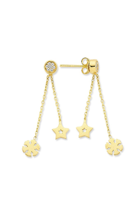 Solid Gold Dangle Star Snowflake Earring | 14K (585) | 1.20 gr
