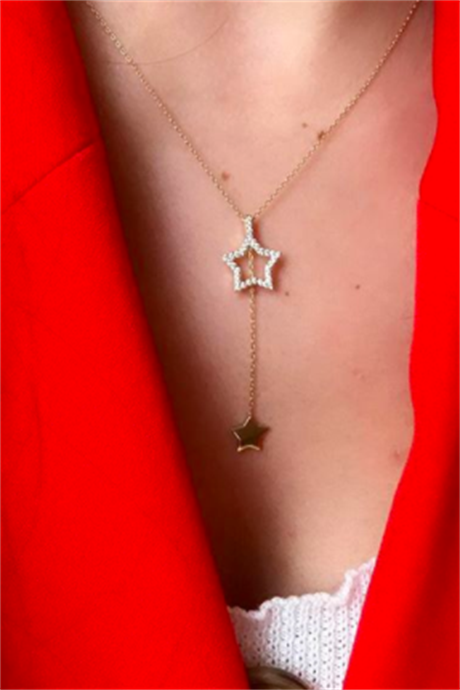 Solid Gold Dangle Star Necklace | 14K (585) | 1.96 gr