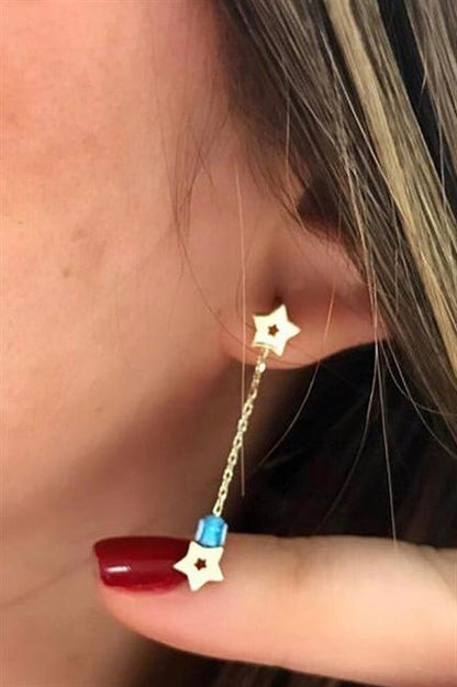 Solid Gold Dangle Star Earring | 14K (585) | 1.05 gr