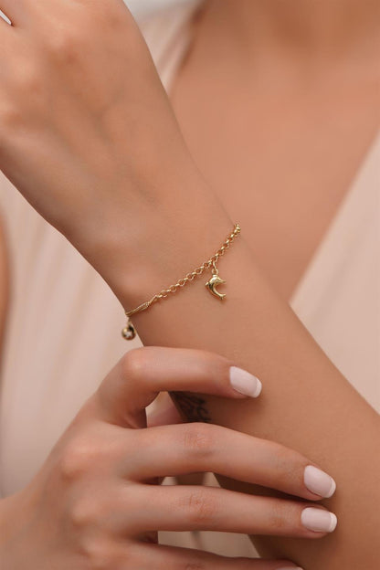 Solid Gold Wobbly Dolphin Bracelet