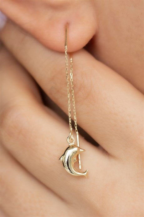 Solid Gold Dangle Dolphin Earring | 14K (585) | 1.75 gr