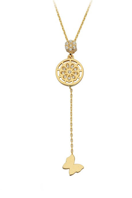 Solid Gold Lariat Butterfly Necklace | 14K (585) | 2.15 gr