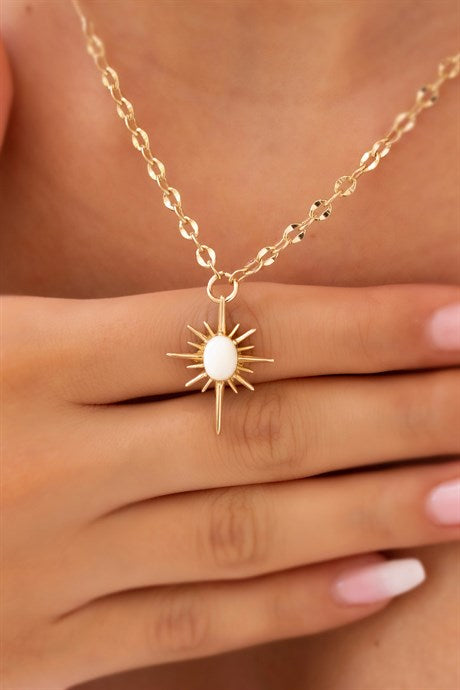 Solid Gold Sedef Gemstone Pole Star Necklace | 14K (585) | 4.96 gr