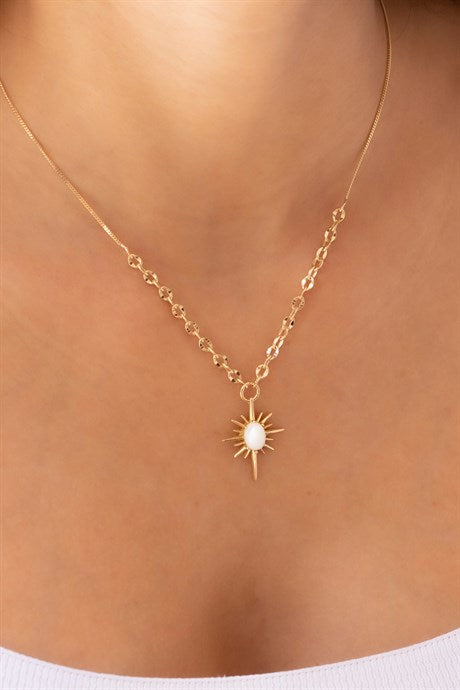 Solid Gold Sedef Gemstone Pole Star Necklace | 14K (585) | 4.96 gr