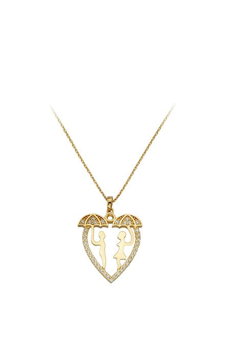 Solid Gold Couple With Umbrella Necklace | 14K (585) | 2.29 gr