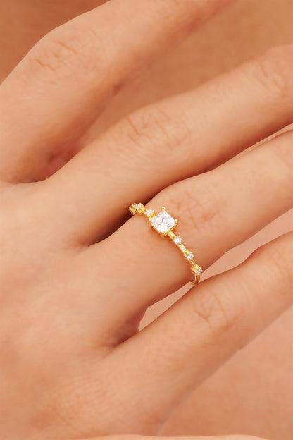 Solid Gold Row Gemstone Solitaire Ring