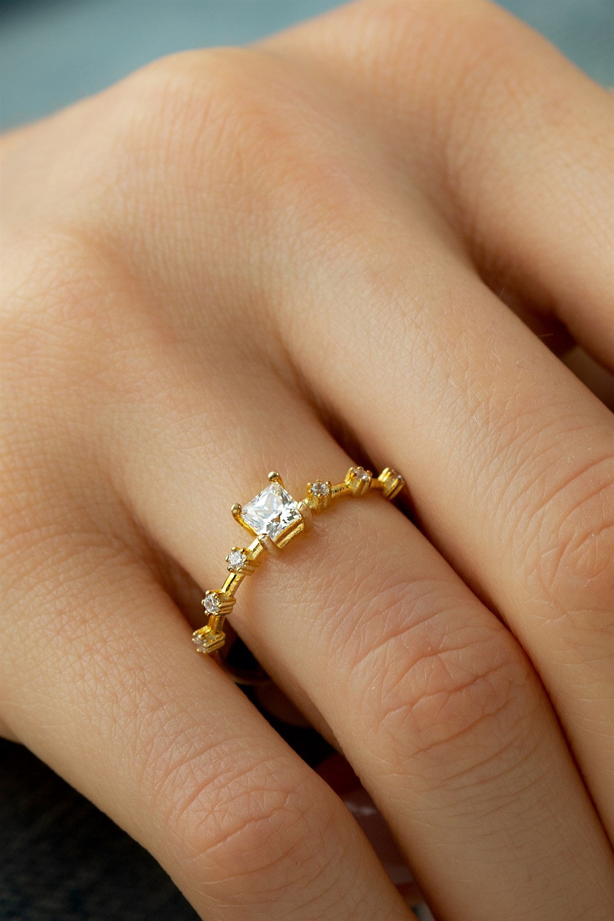 Solid Gold Row Gemstone Solitaire Ring