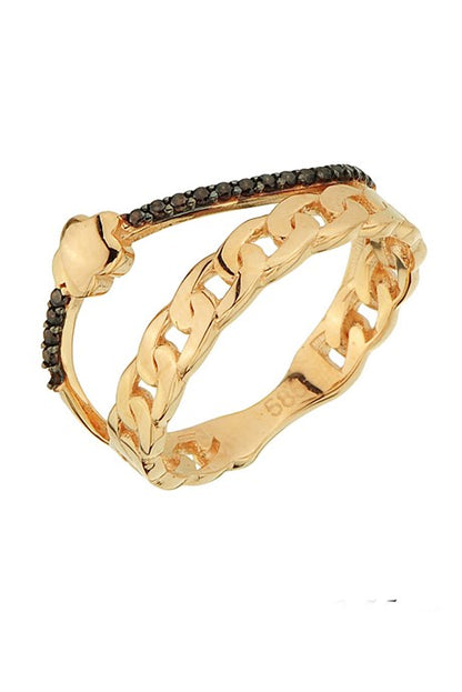 Solid Gold Black Gemstone Flower Ring | 14K (585) | 3.55 gr