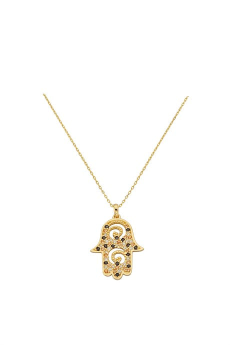 Collar de mano de Fátima (Hamsa) con piedras preciosas negras y oro macizo | 14K (585) | 2,64 gramos