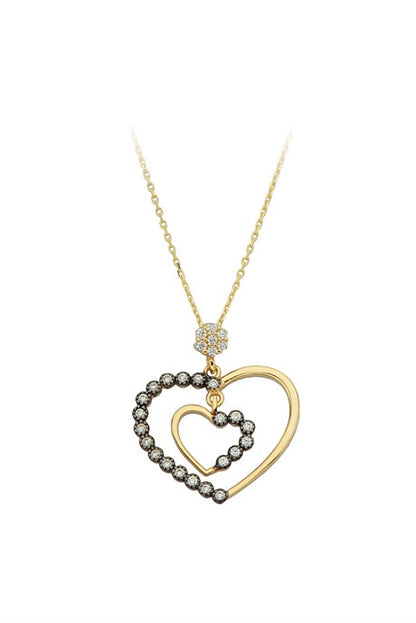 Collier coeur en or massif avec pierres précieuses noires | 14K (585) | 2,46 grammes