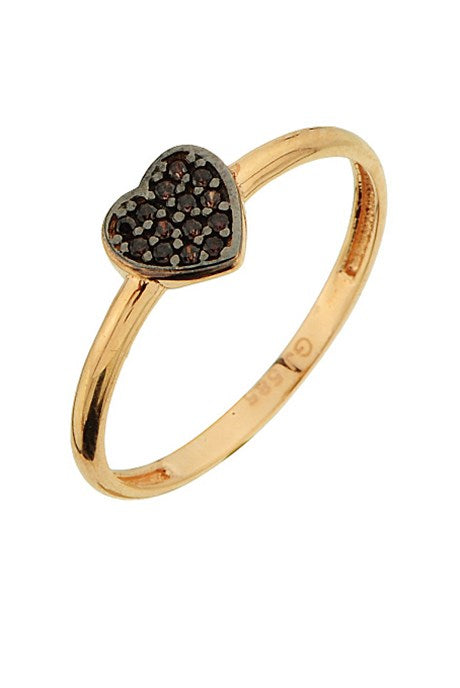 Anillo de corazón de piedra preciosa negra de oro macizo | 14K (585) | 1,09 gramos