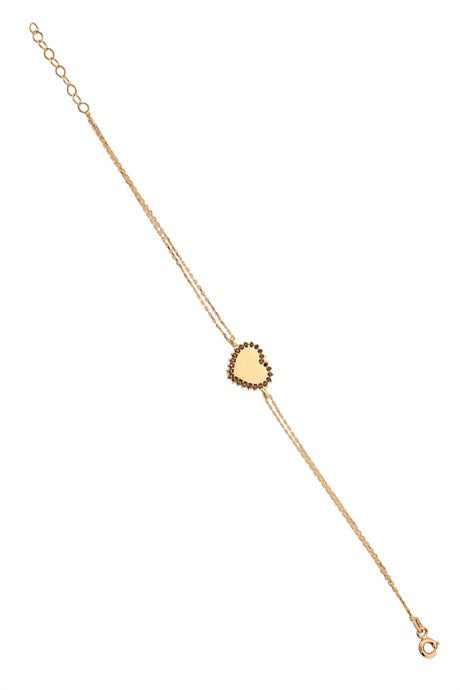Bracelet coeur en or massif avec pierres précieuses noires | 14K (585) | 1,82 g