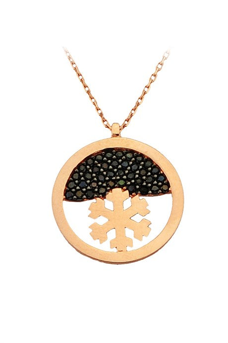 Solid Gold Black Gemstone Snowflake Necklace | 14K (585) | 2.24 gr