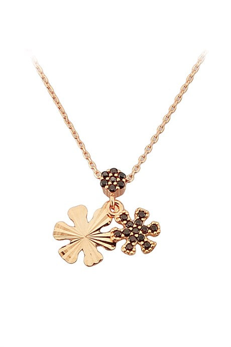 Solid Gold Black Gemstone Snowflake Necklace | 14K (585) | 1.72 gr