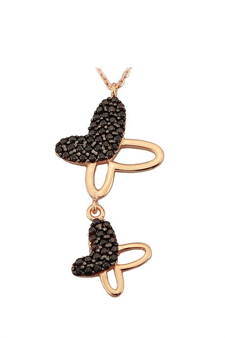 Collar de mariposa de oro macizo con piedras preciosas negras | 14K (585) | 2,33 gramos