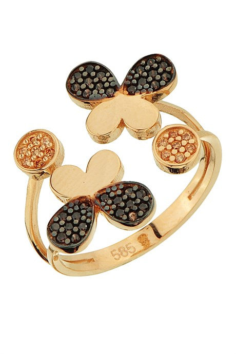 Solid Gold Black Gemstone Butterfly Ring | 14K (585) | 3.37 gr | Adjustable Ring