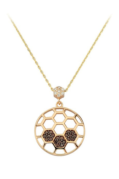 Collier en nid d'abeille en or massif avec pierres précieuses noires | 14K (585) | 2,25 grammes