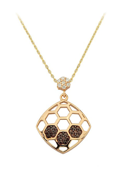 Collier en nid d'abeille en or massif avec pierres précieuses noires | 14K (585) | 2,34 grammes