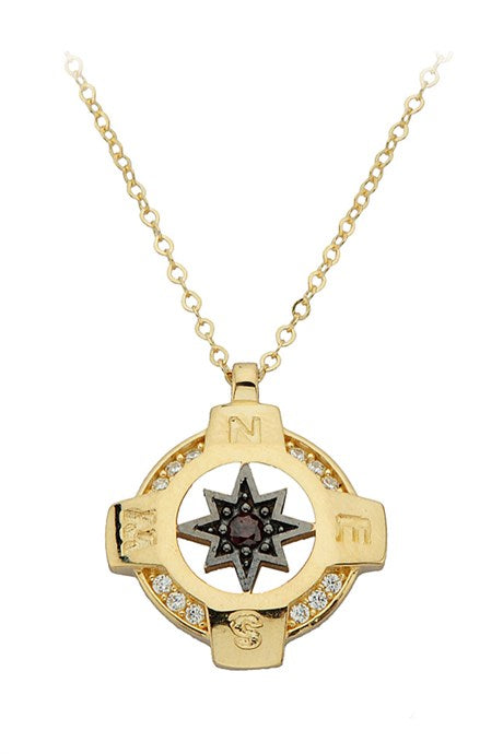Solid Gold Black Gemstone Compass Necklace | 14K (585) | 4.28 gr