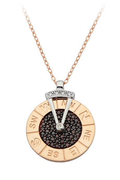 Solid Gold Black Gemstone Compass Necklace | 14K (585) | 4.57 gr