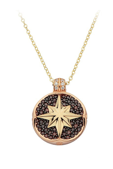 Solid Gold Black Gemstone Compass Necklace | 14K (585) | 5.74 gr
