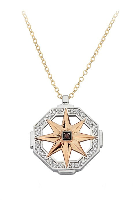 Solid Gold Black Gemstone Compass Necklace | 14K (585) | 4.90 gr