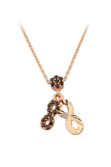 Solid Gold Black Gemstone Infinity Necklace | 14K (585) | 1.54 gr