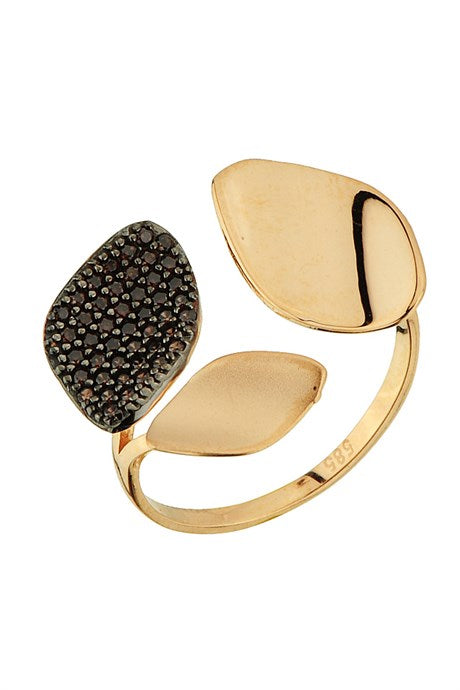 Solid Gold Black Gemstone Design Ring | 14K (585) | 3.43 gr | Adjustable Ring