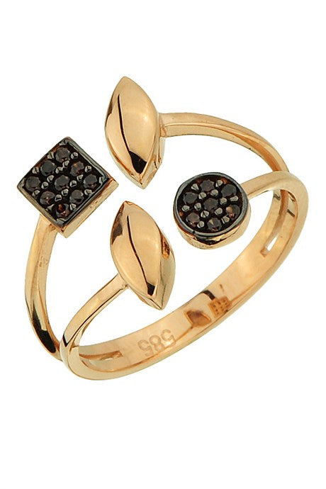 Solid Gold Black Gemstone Design Ring | 14K (585) | 2.56 gr | Adjustable Ring