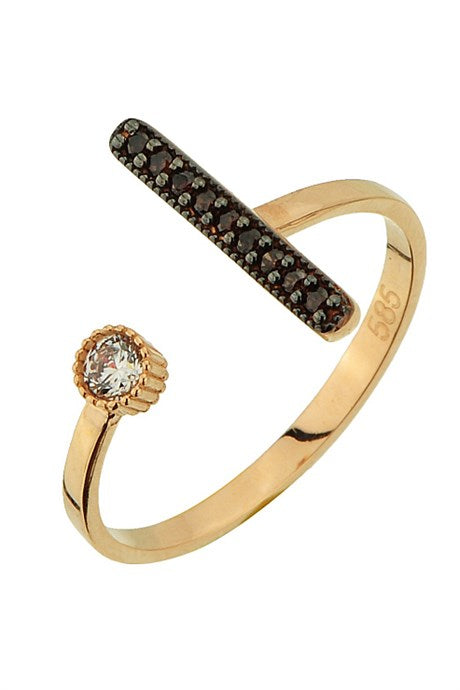 Solid Gold Black Gemstone Design Ring | 14K (585) | 1.85 gr | Adjustable Ring