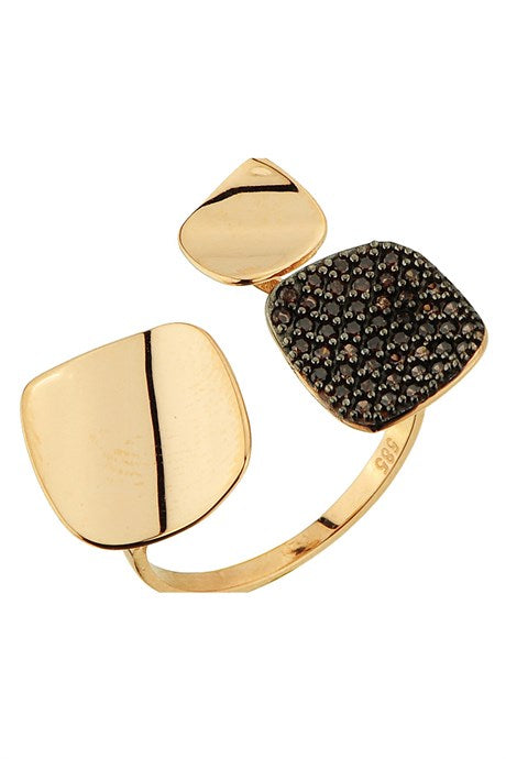 Solid Gold Black Gemstone Design Ring | 14K (585) | 3.72 gr | Adjustable Ring