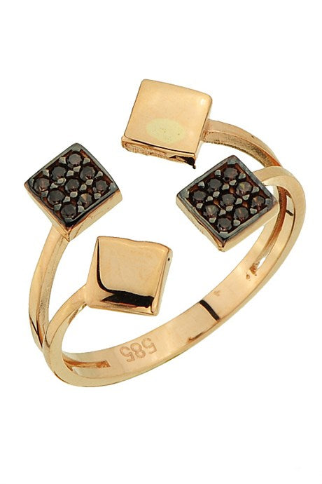 Solid Gold Black Gemstone Design Ring | 14K (585) | 2.41 gr | Adjustable Ring