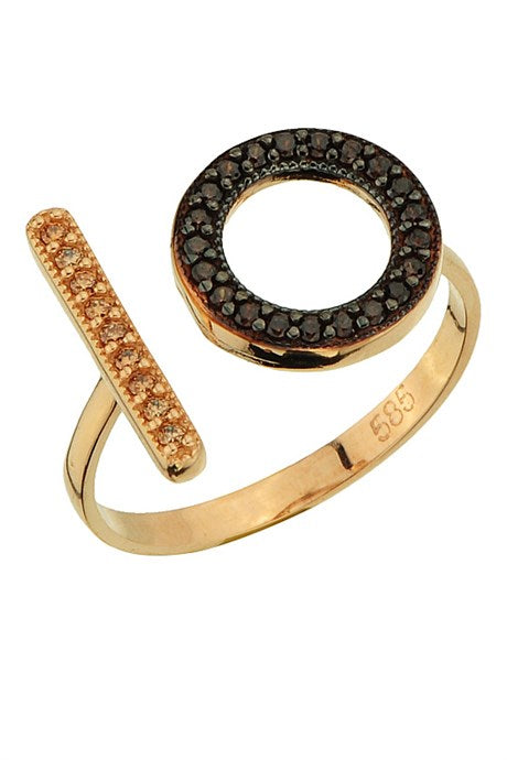 Solid Gold Black Gemstone Design Ring | 14K (585) | 2.52 gr | Adjustable Ring