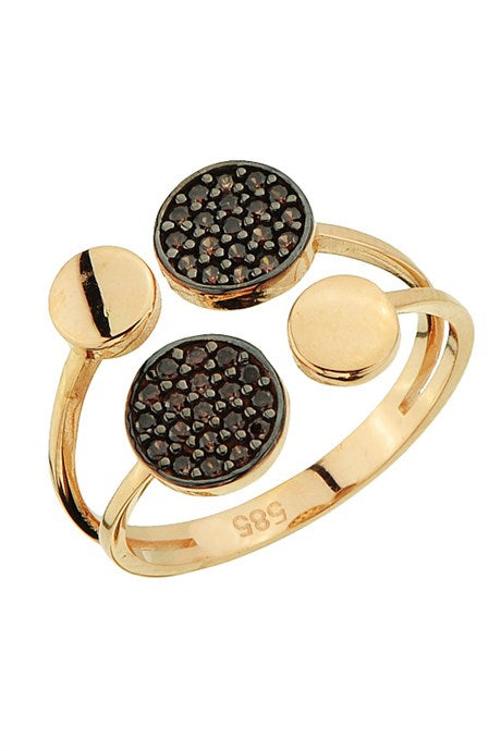 Solid Gold Black Gemstone Design Ring | 14K (585) | 2.74 gr | Adjustable Ring