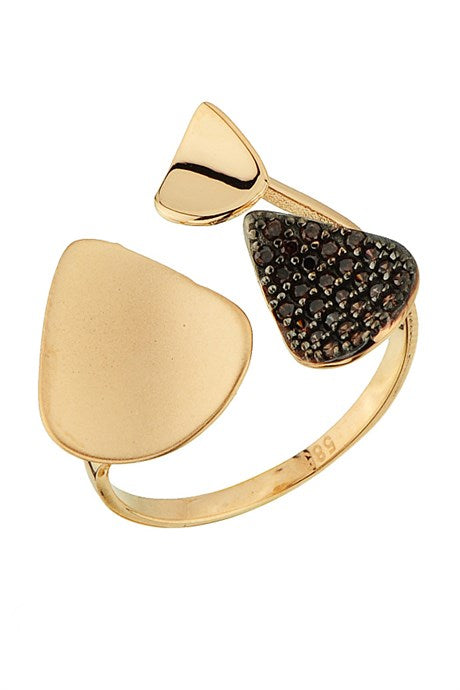 Solid Gold Black Gemstone Design Ring | 14K (585) | 2.86 gr | Adjustable Ring