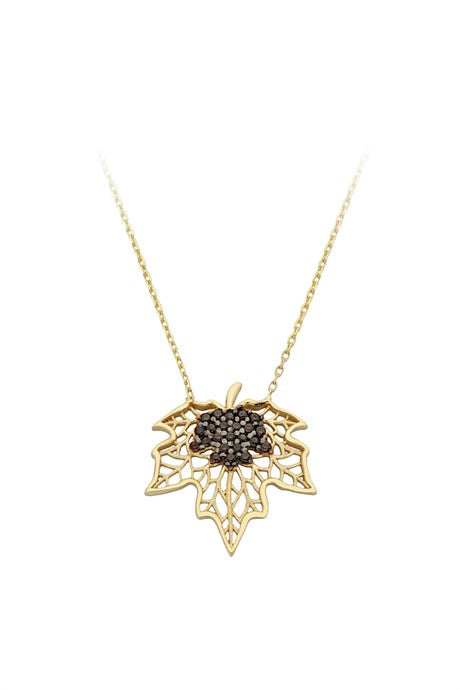 Solid Gold Black Gemstone Leaf Necklace | 14K (585) | 2.08 gr