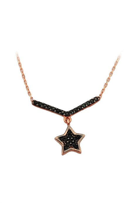 Collier étoile en or massif avec pierres précieuses noires | 14K (585) | 1,59 g