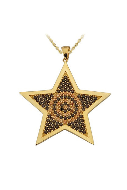 Solid Gold Black Gemstone Star Necklace | 14K (585) | 4.81 gr